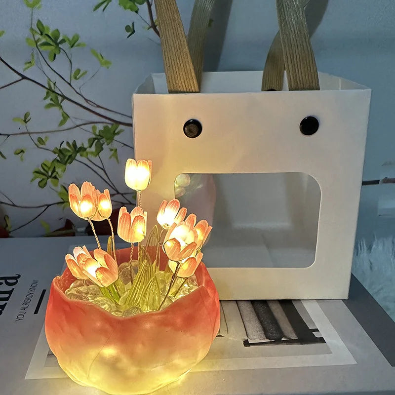 veilleuse fleur tulipe led orange rose blanche moderne minimaliste chambre vacances