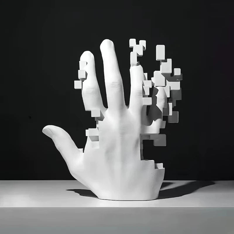 statue main blanc texture lisse moderne abstraite résine opaque bracelet chaîne deco salon
