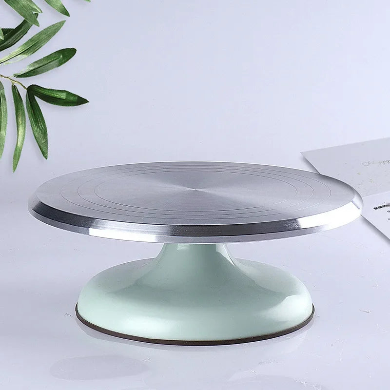 support tournant pâtisserie diamètre 31cm rose vert menthe surface striée moderne minimaliste plateforme métallique