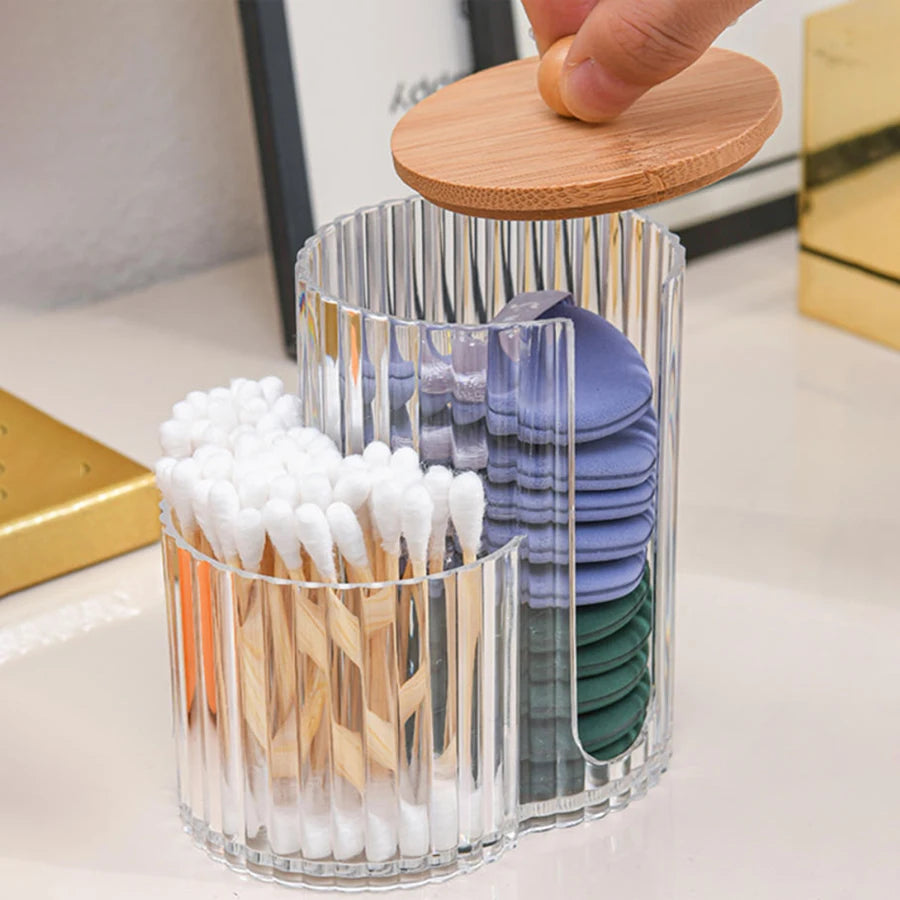 boîtes coton tiges transparentes rayées moderne rangement maquillage éponge coton tiges salon salle bain