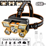 lampe frontale rechargeable or noir moderne câble usb chargeur ceinture ajustable led camping pêche