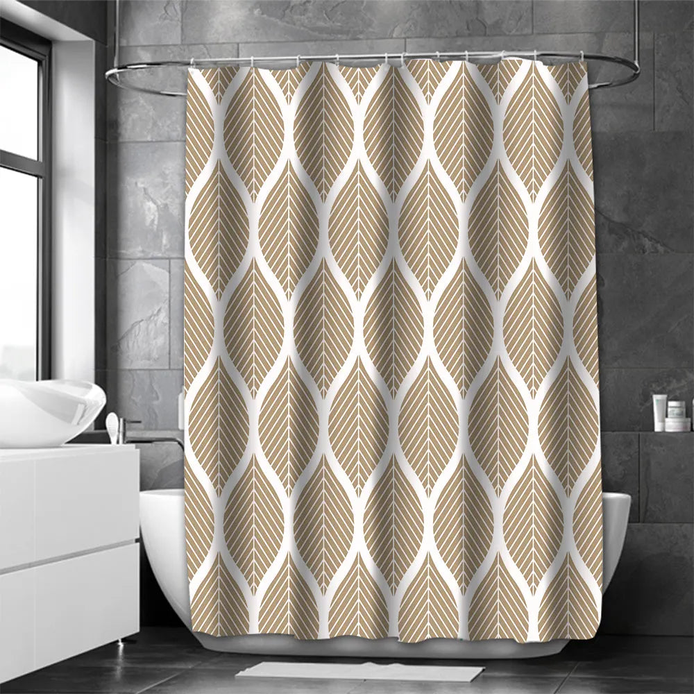 Image d'un élégant rideau de douche brillant, accroché sur une tringle dans une salle de bains bien aménagée avec des accessoires de plomberie modernes. Ce rideau de douche est une pièce essentielle pour préserver l'intimité et empêcher l'eau de se répandre sur le sol de la salle de bains. Un choix parfait pour ceux qui cherchent à améliorer leur salle de bains avec des éléments fonctionnels et esthétiques.