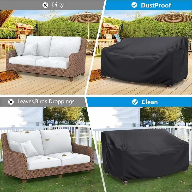 housse canapé patio noir moderne 100 polyester imperméable boucle fixation airflow padded handle