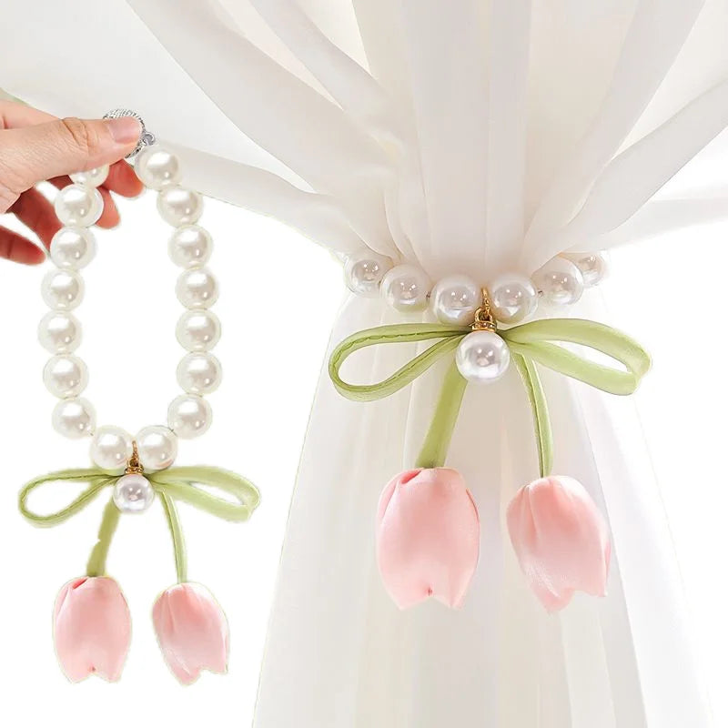 bracelet tulipe fleur ruban décoratif féminin blanc vert clair fleurs moderne