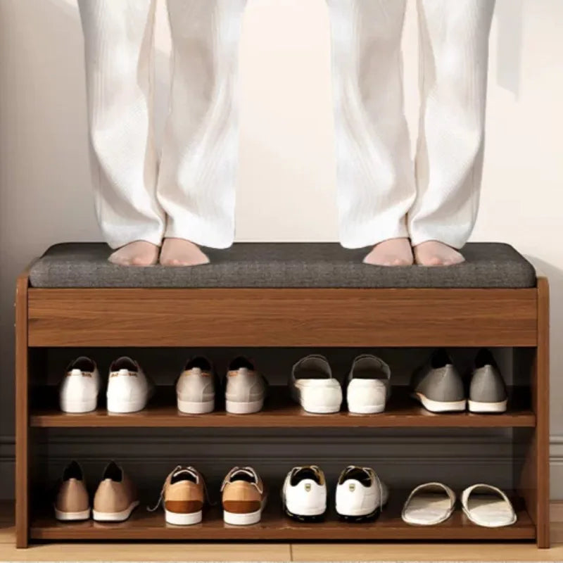 banc rangement chaussures tissu gris moderne fixation minimaliste multifonctionnel.storage