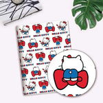 tissu coton sanrio hello kitty nœuds carreaux rouge noir protège carnet enfant résistance abrasion