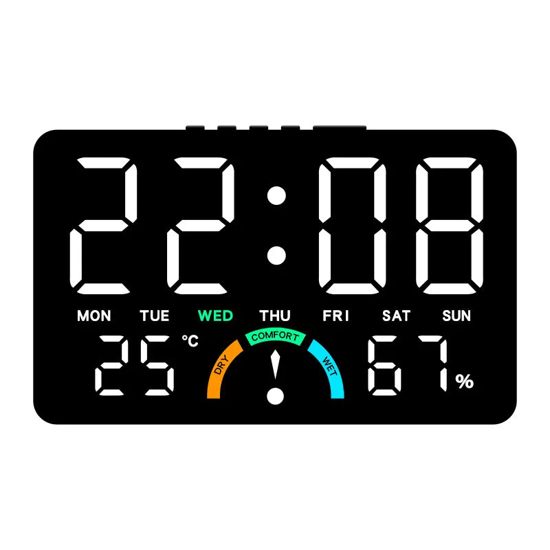 horloge numérique multifonctionnelle affichage date température alarmes LED moderne blanc noir