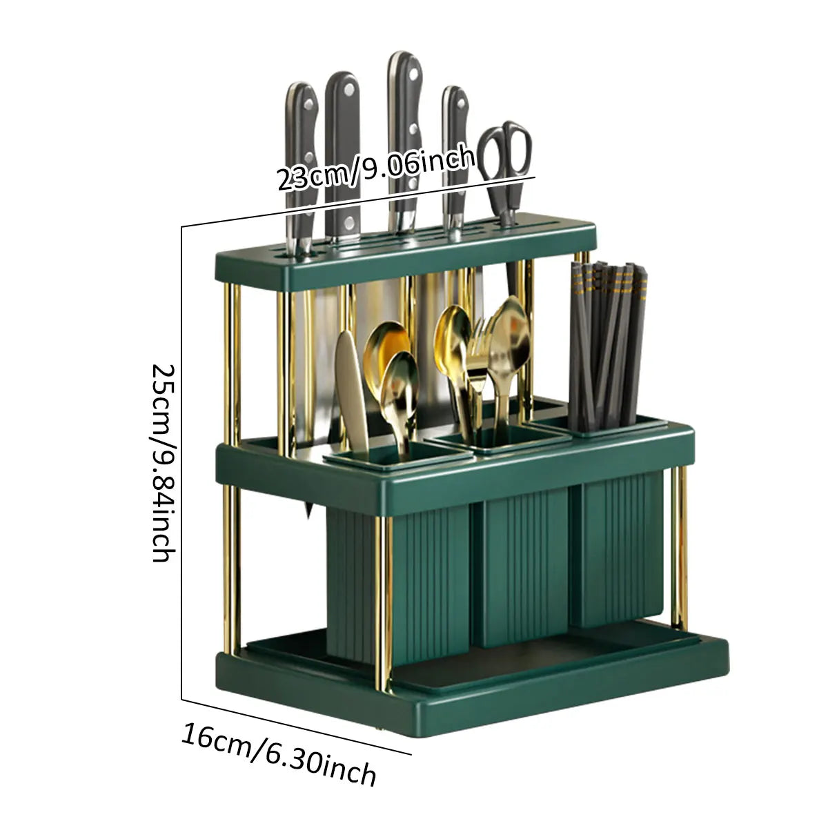 support cuisine moderne vert rayures couteaux fourchettes cuillères scies baguettes organiser gain place