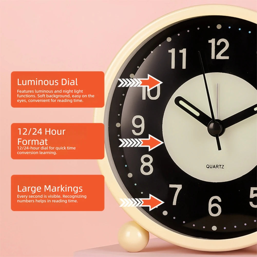 horloge table vintage sans tic tac piles lumineuse noir rose vert glow