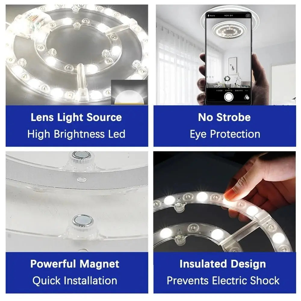 lampe led circulaire diodes adhésif moderne technologique blanc plafonnier facile chambre salon