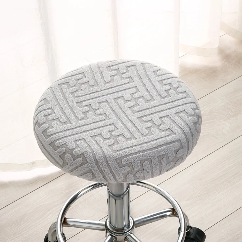 housse tabouret moderne élastique bleu clair gris clair vert clair motif géométrique polyester 30cm