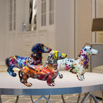 statuette chien multicolore moderne graphique résine abstraite ornement animal