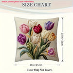 housse coussin motif tulipes colorées polyester beige traditionnelle 45x45cm salon chambre décoration