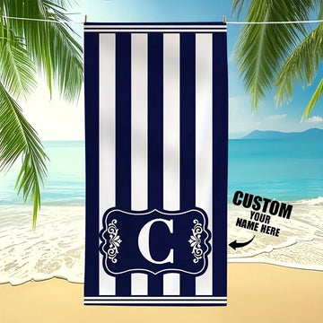 serviette plage rayée violet clair absorbante sèche rapide polyester moderne large nom logo personnalisable