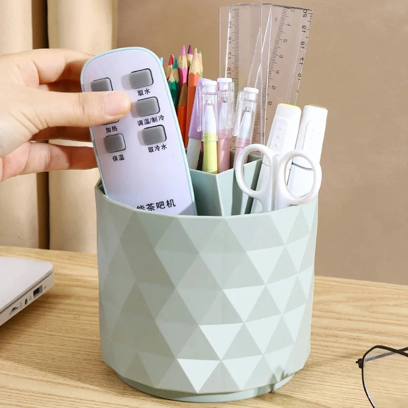 organisateur moderne pot rangement brosse maquillage crayons ciseaux règle vert pastel rose pâle blanc