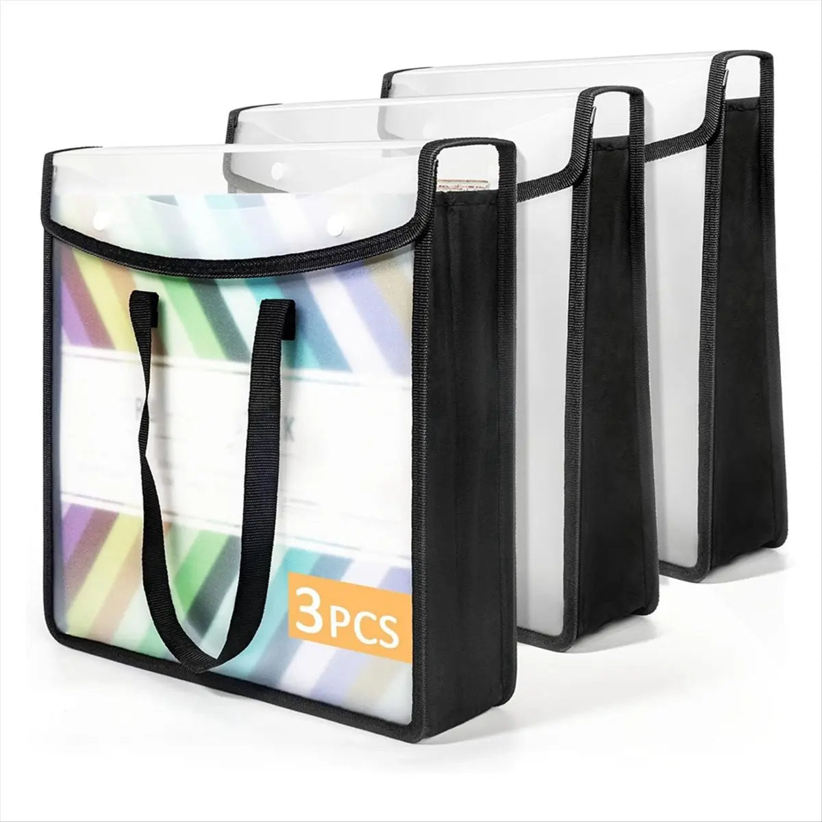organisateur rangement transparent noir poignées portable réutilisable sac documents modernes
