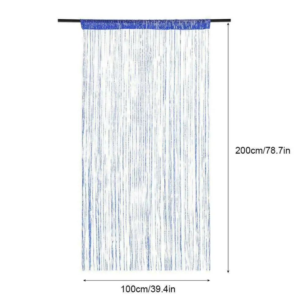 rideau decoratif franges bleu blanc argenté transparent moderne chambre 100x200cm