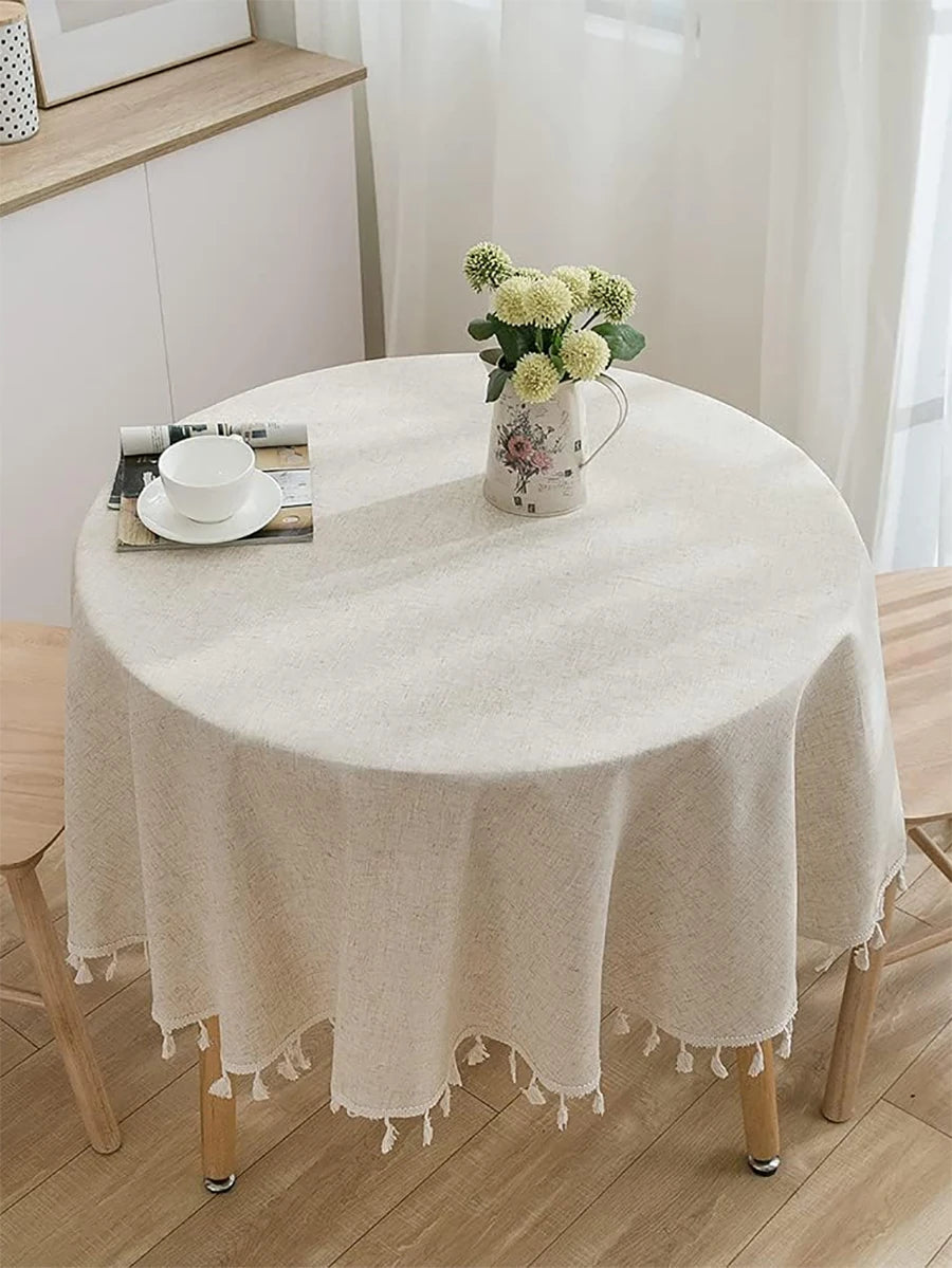 nappe ronde coton crème franges rustique scandinave table décoration hiver noël