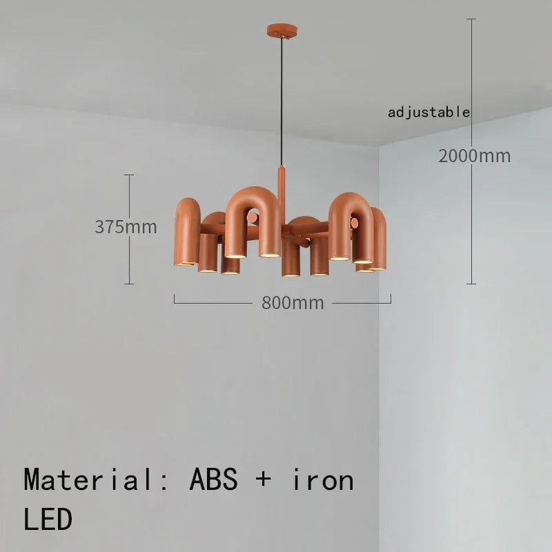 Suspension lumineuse moderne tubulaire contemporaine gris noir rouge ampoules intégrées