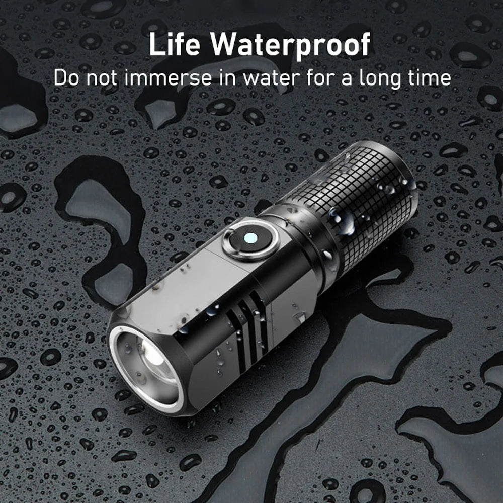 lampe poche led rechargeable 10000 lumens modes variateur rainures texturées lentille