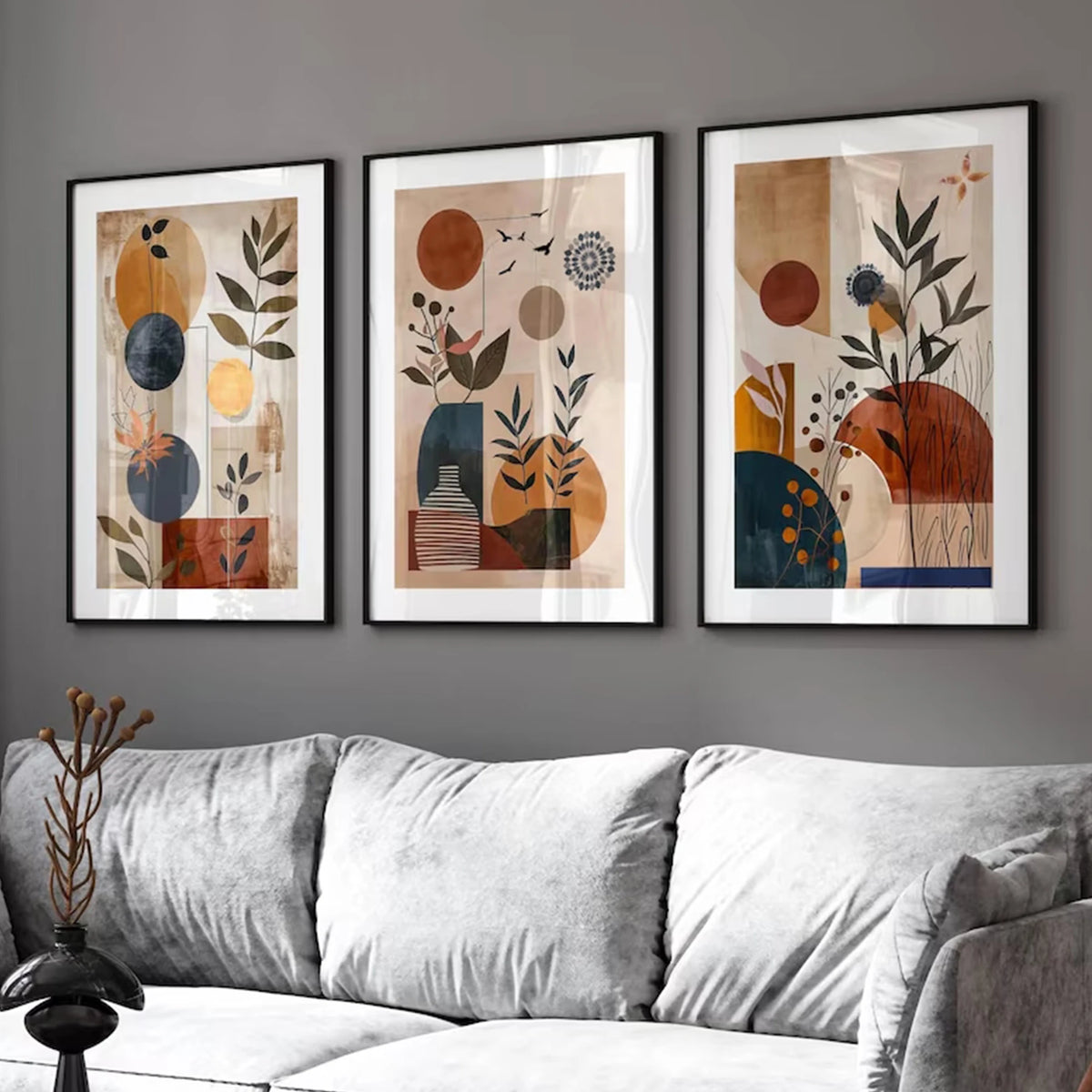 affiches abstraites contemporaines décoration murale chambre salon bois frame