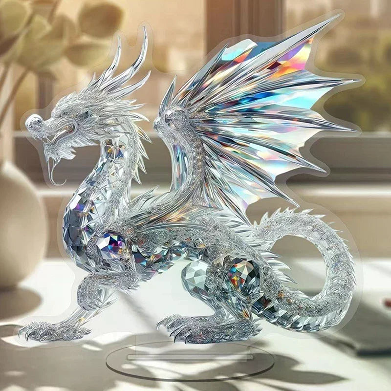sculpture animale résine transparente reflets multicolores facets cristallines moderne artisanal base plate ornement