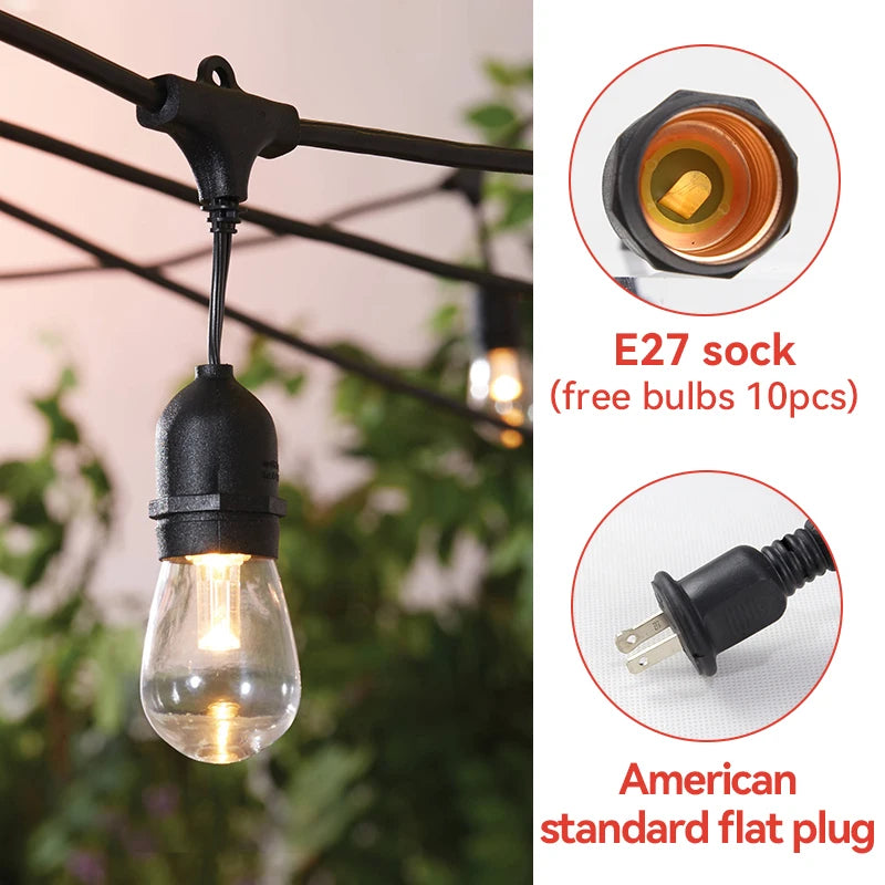 guirlande lumineuse extérieure industrielle 10m 10 ampoules e27 blanc chaud noir jaune