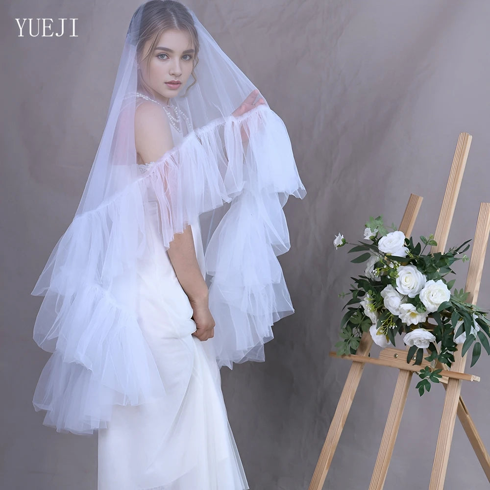 voile mariée femme blanc ivoire clair tulle plissé romantique double couche peigne inclusion bouquet