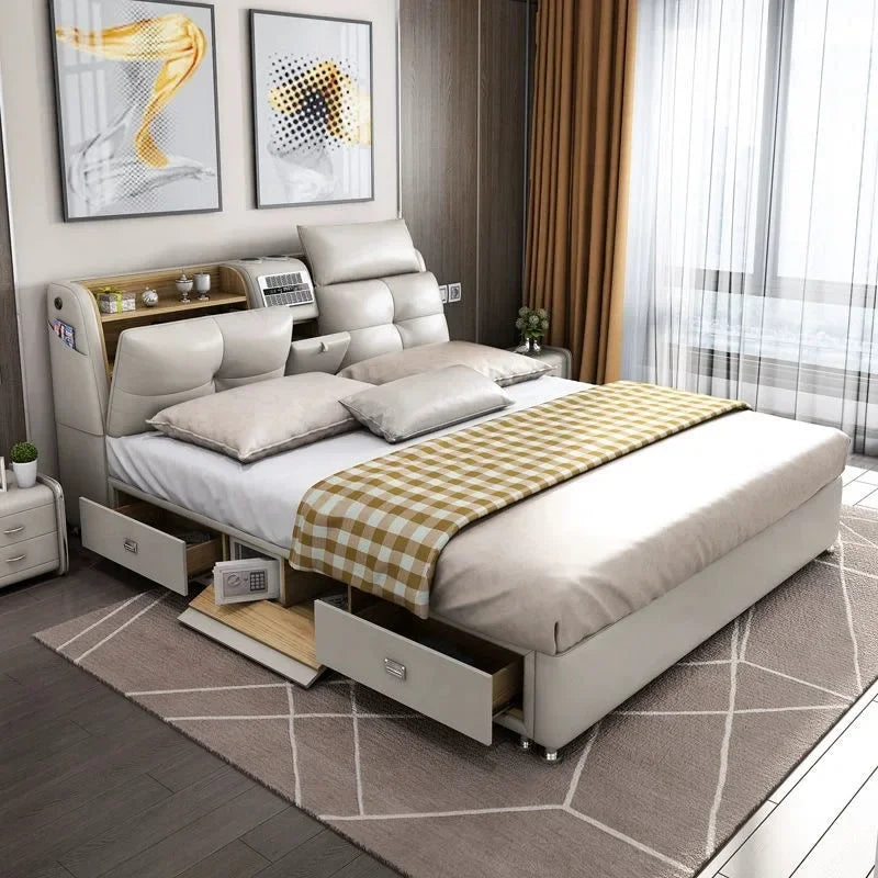 lit moderne blanc simili cuir rangements tiroirs 180cm 200cm