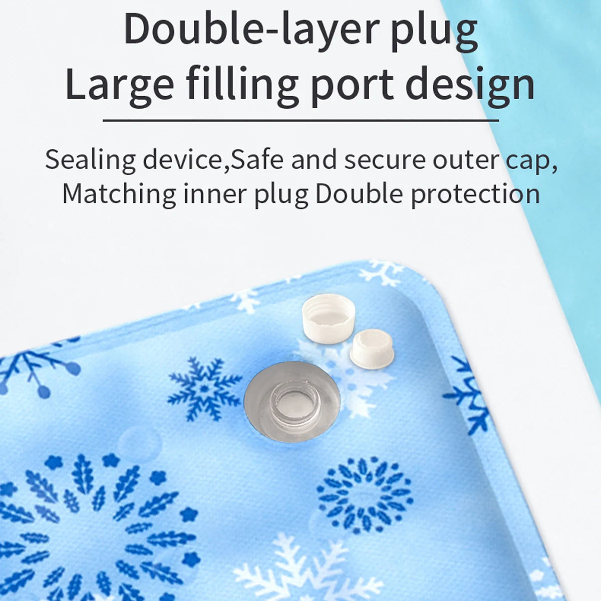 tapis refroidissement animal flocons neige polaire bleu clair moderne double bouchon orifice remplissage sécuritéintérieur