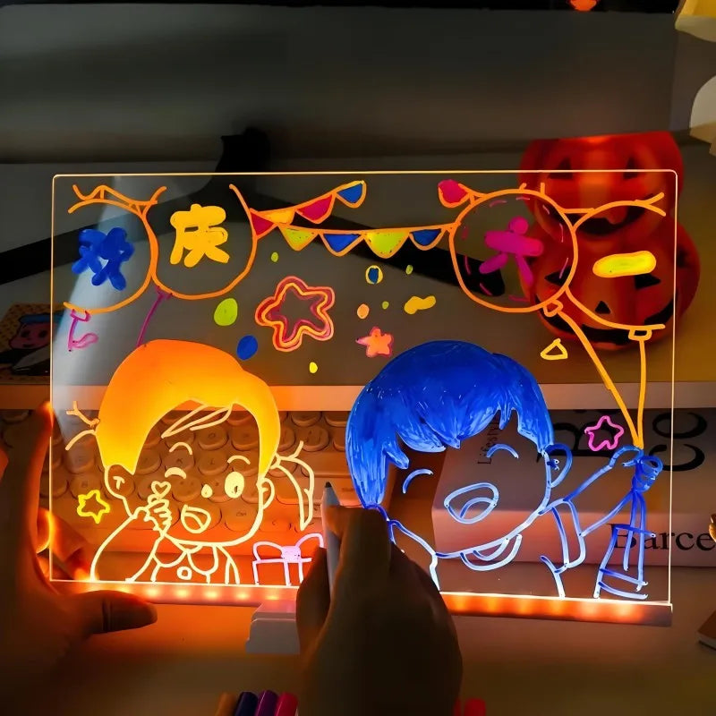 tableau lumineux transparent multicolore dessins animés lettrage lumineux usb pochettes stylos accessoires nettoyage moderne