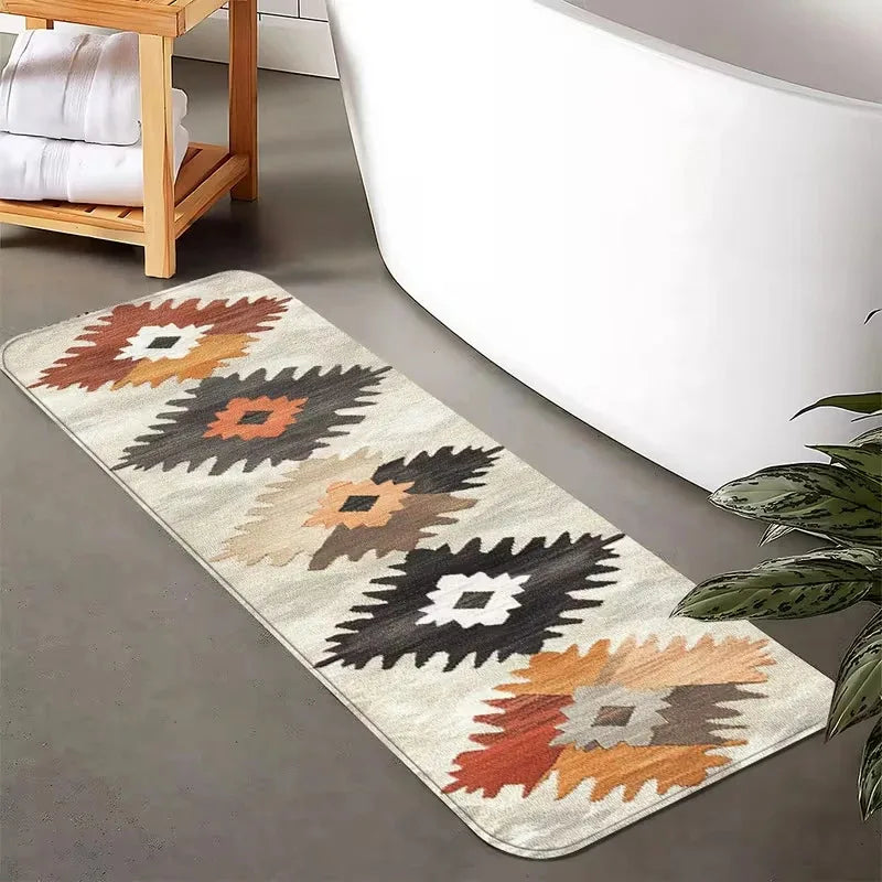 tapis bohème aztèque antidérapant intérieur extérieur beige marron orange gris noir moderne ethnique