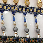 ruban décoratif strass tissu brodé élégant traditionnel bleu vert rouge or argent