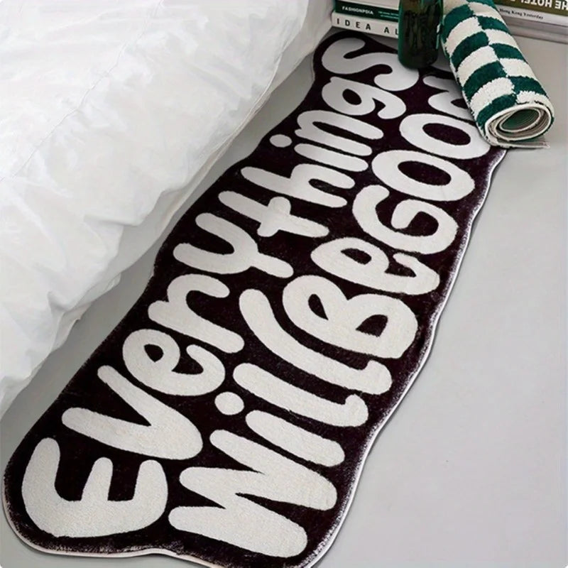 tapis noir lettres blanches salon chambre résistant lavable moderne minimalisteintérieurextérieur