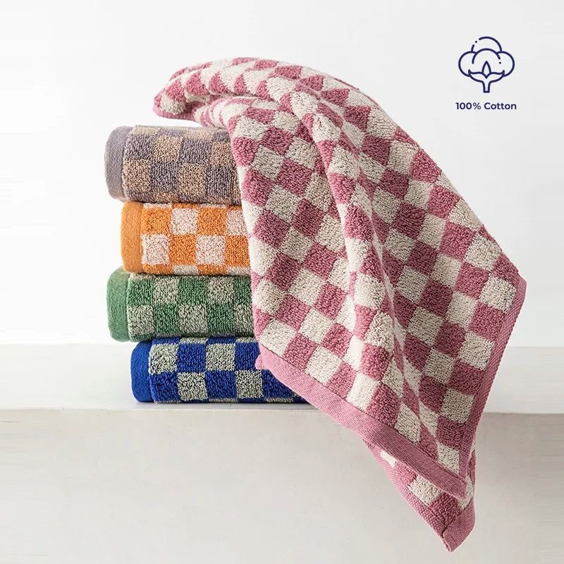 serviettes bain coton carreaux violet orange vert gris rapide moderne