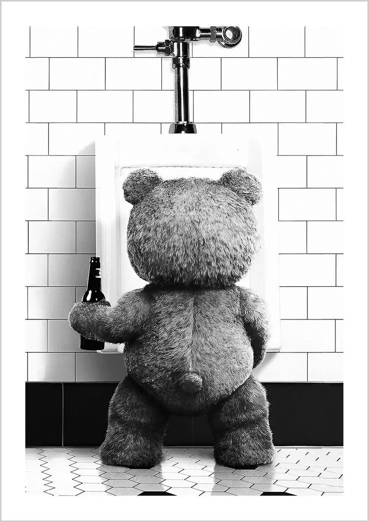affiche décoration salle bains ours mignon noir blanc impression toile sans cadre dimension 20x30cm