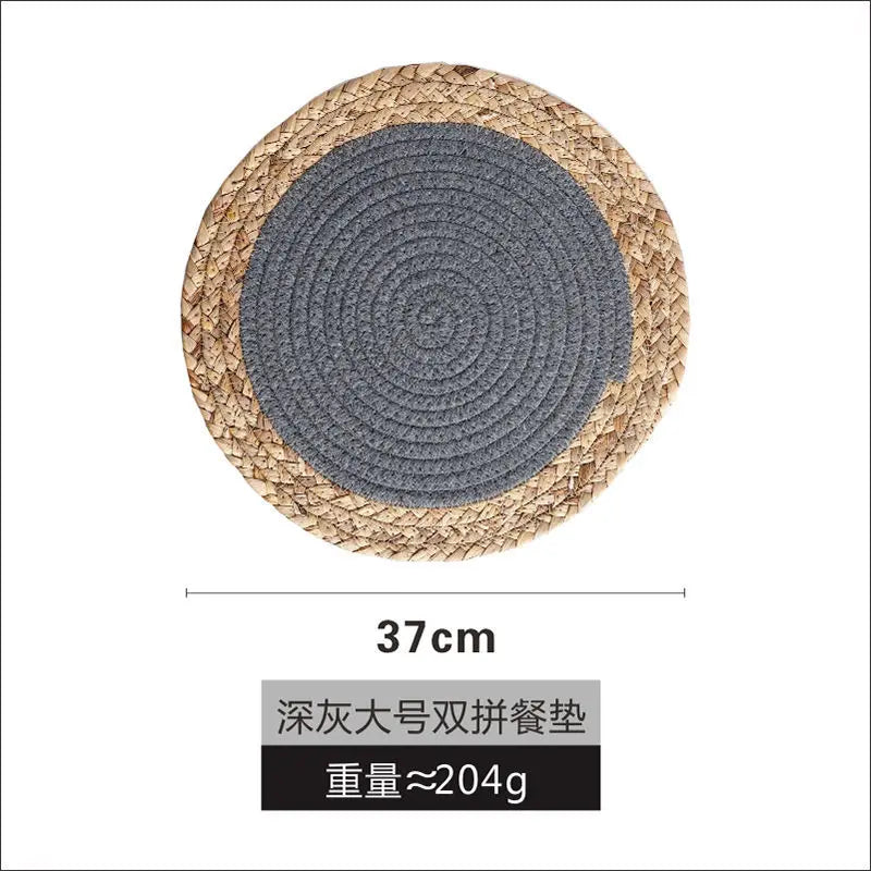 tapis table boho rustique tissé main naturel gris blanc cercles concentriques simple