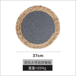 tapis table boho rustique tissé main naturel gris blanc cercles concentriques simple