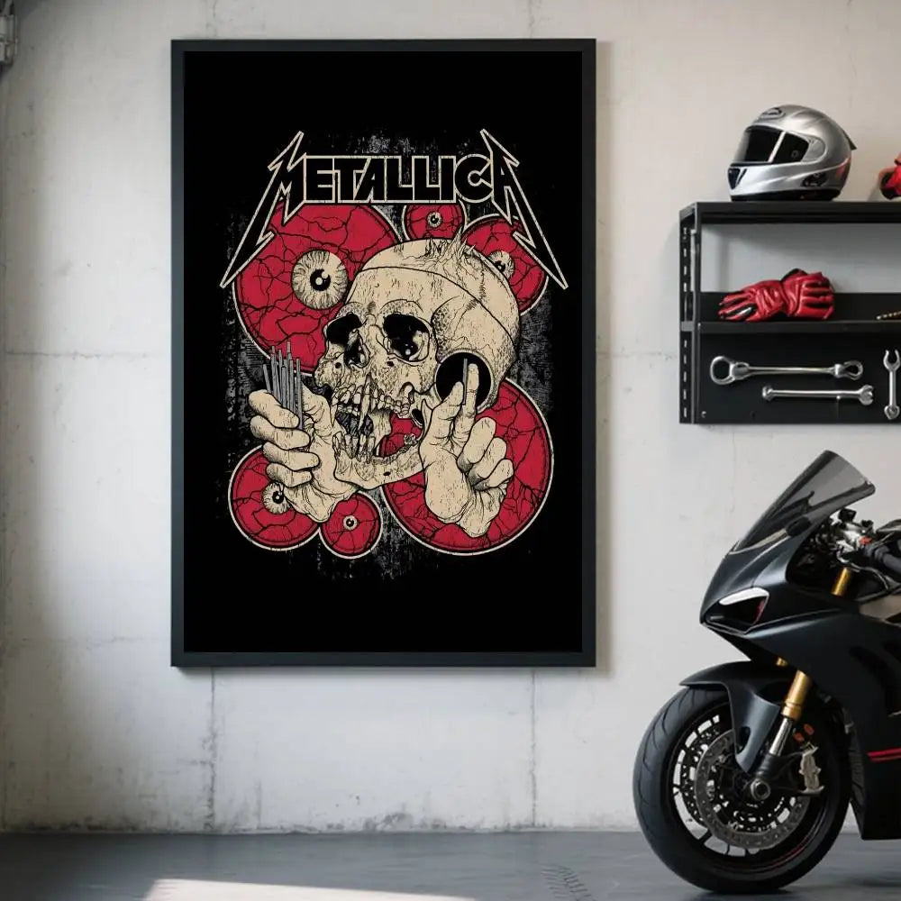 affiche autocollante metallica logo rock graphique cadre noir rouge blanc chambre