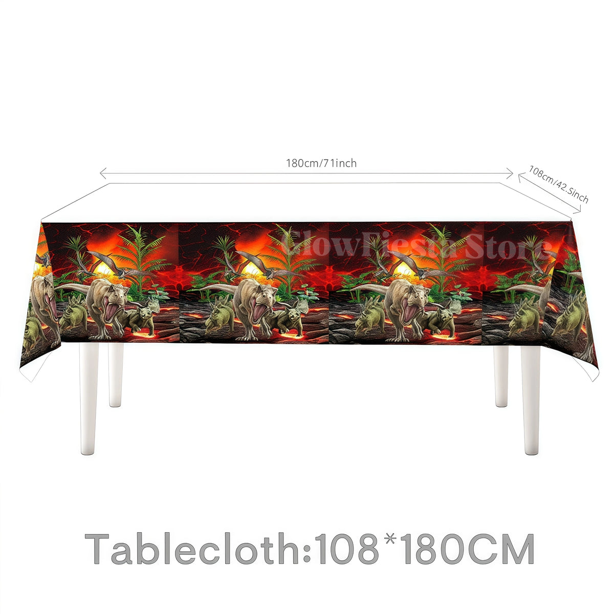 nappe plastique dinosaure motif enfant anniversaire decoration table verte marron blanc