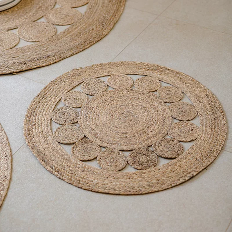 tapis rond naturel tissage motifs circulaires texture tissée moderne salon chambreOpaque beigeclair artisanal