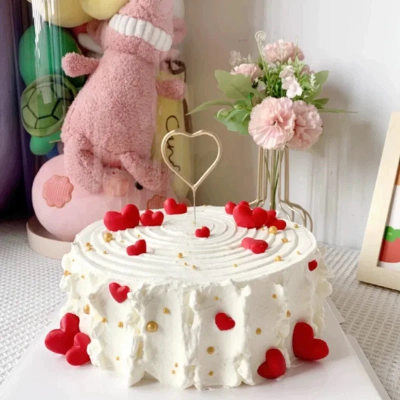 décorations gâteau coeurs 3d rouge rose adhésives réutilisables romantiques modernes