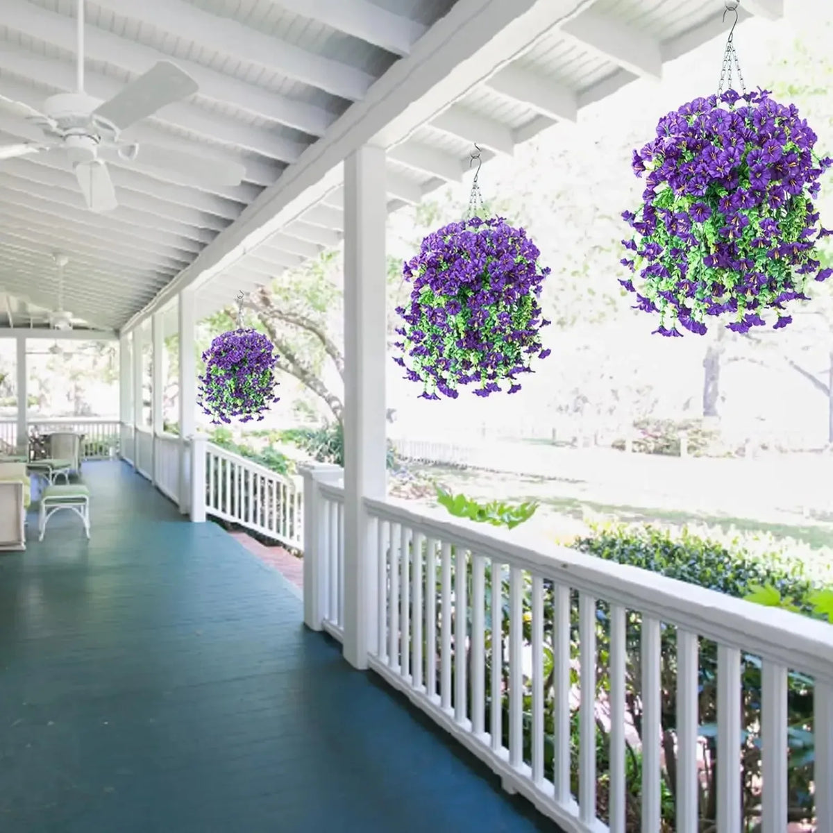 guirlande artificielle fleurs violettes roses jaunes modernes extérieures décoration jardin balcon