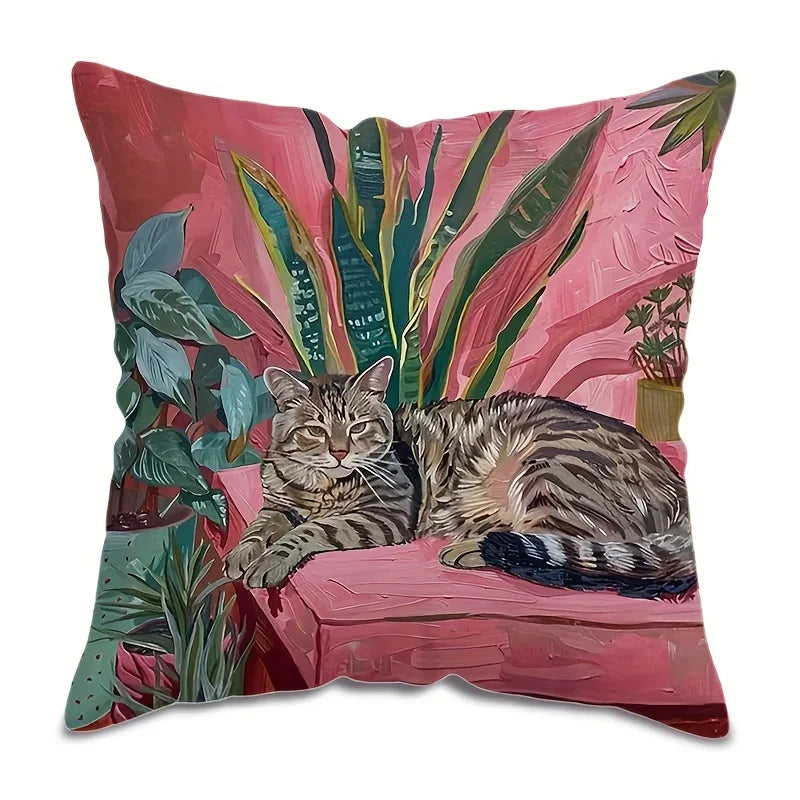 taies d'oreiller animaux imprimées tigres chats chiens orange noir blanc vert polyester peachskin 45x45cm