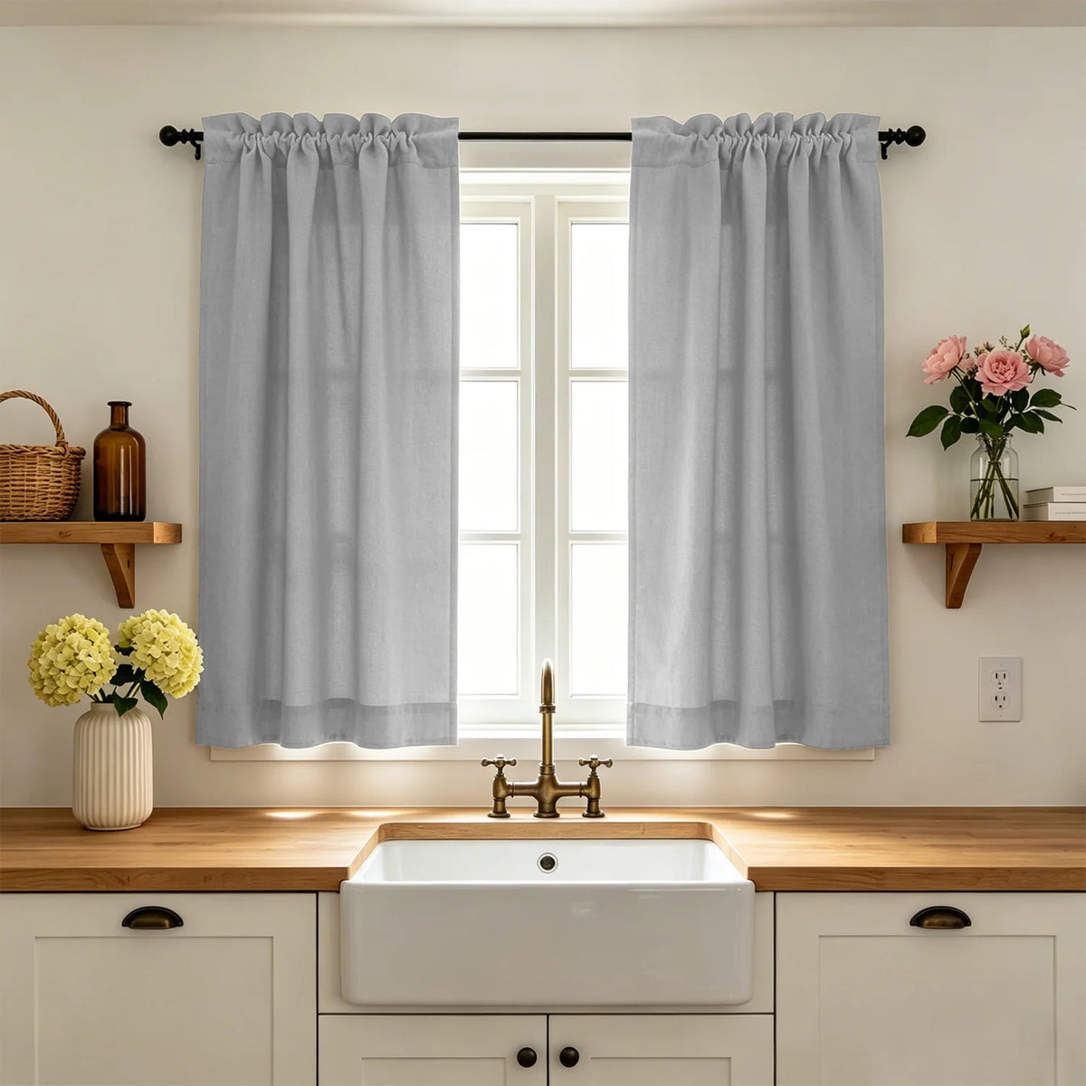 rideaux cuisine blanc gris clair semi transparent modernes minimalistes panneaux texture rayée