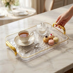 plateau rectangulaire transparent moderne poignées dorées diamant 3d nourriture rangement cuisine élégant respectueux environnement