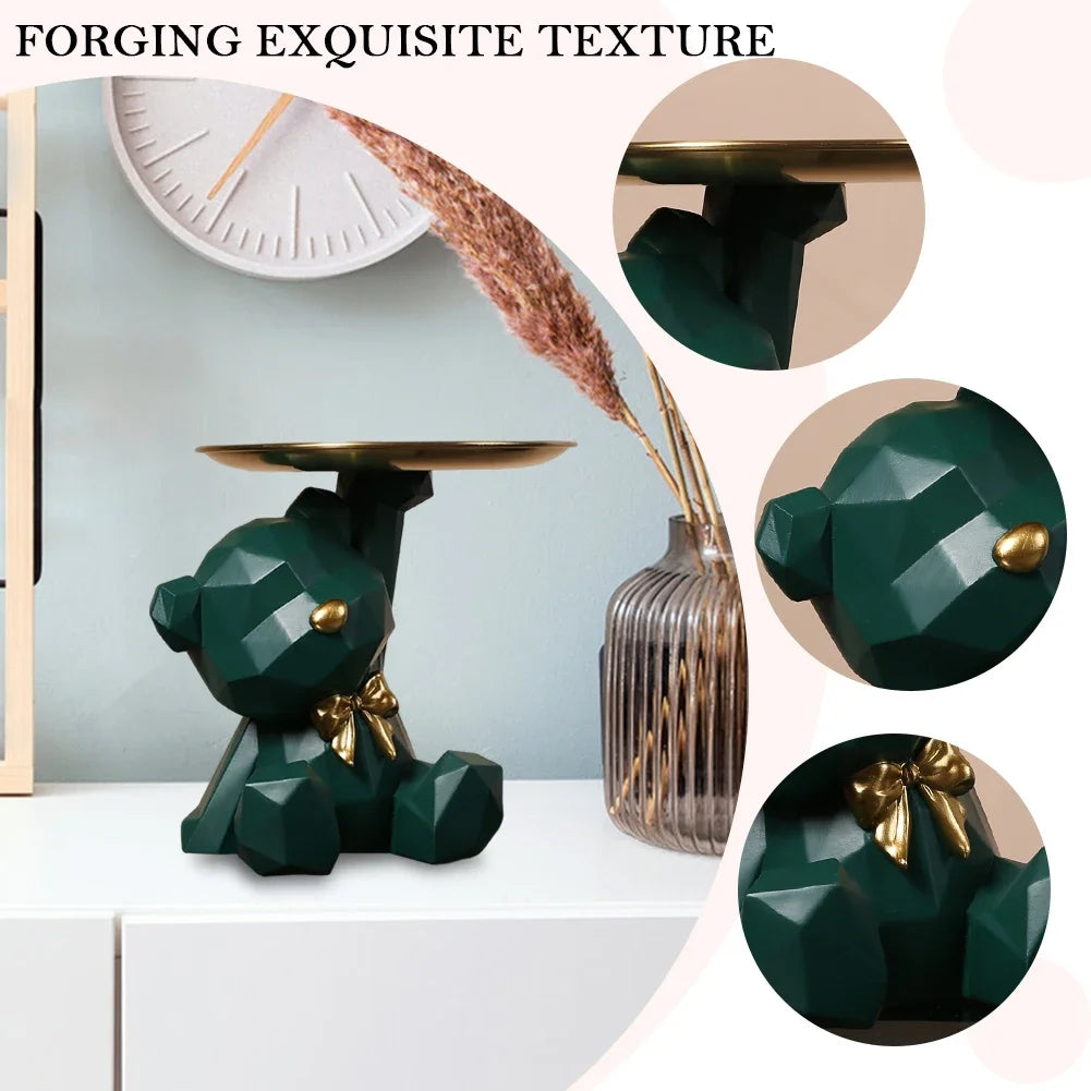support plateau ours géométrique moderne résine rose orange vert brillant décoration sculptural figurine dorée