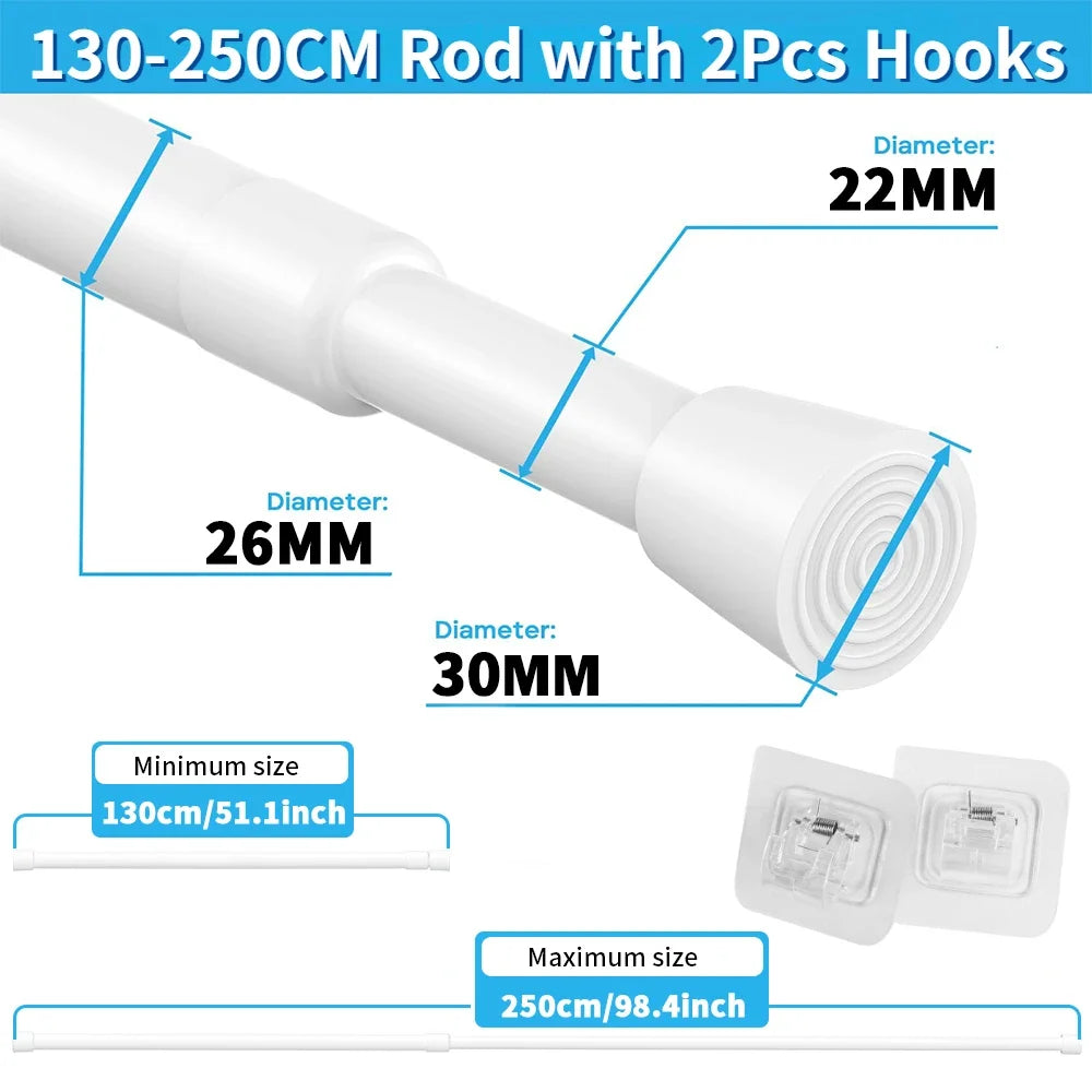 tige rideau tension réglable sans perçage moderne 130cm 250cm diamètre 22mm 26mm 30mm blanc