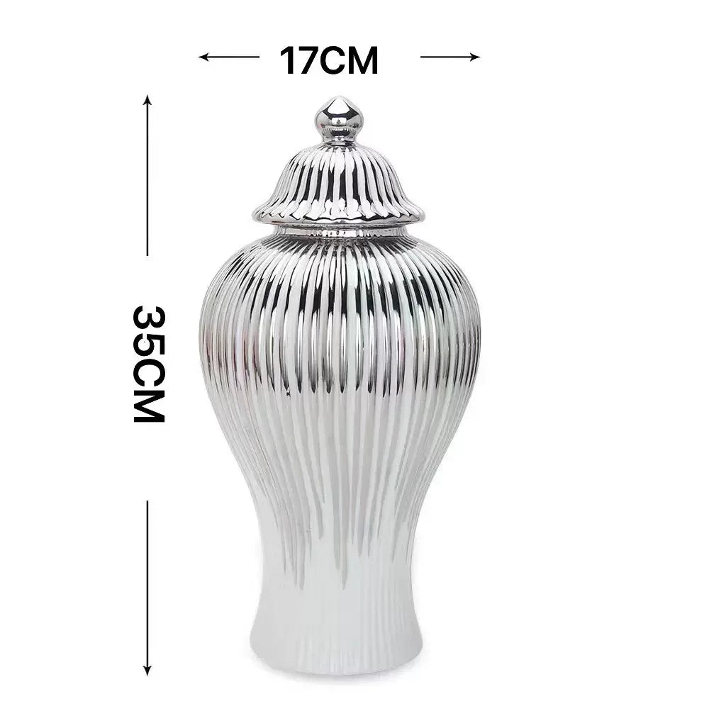 vase blanc doré rayures verticales moderne élégant couvercle décoration maison