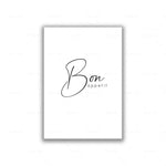 affiche moderne bon appétit lettrage calligraphique fourchette cuillère blanc noir minimaliste